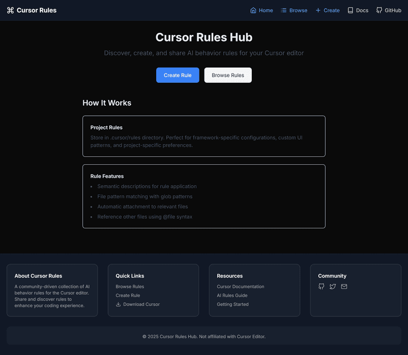 Cursor Rules Hub — AI Community Platform (Independent Project) project screenshot