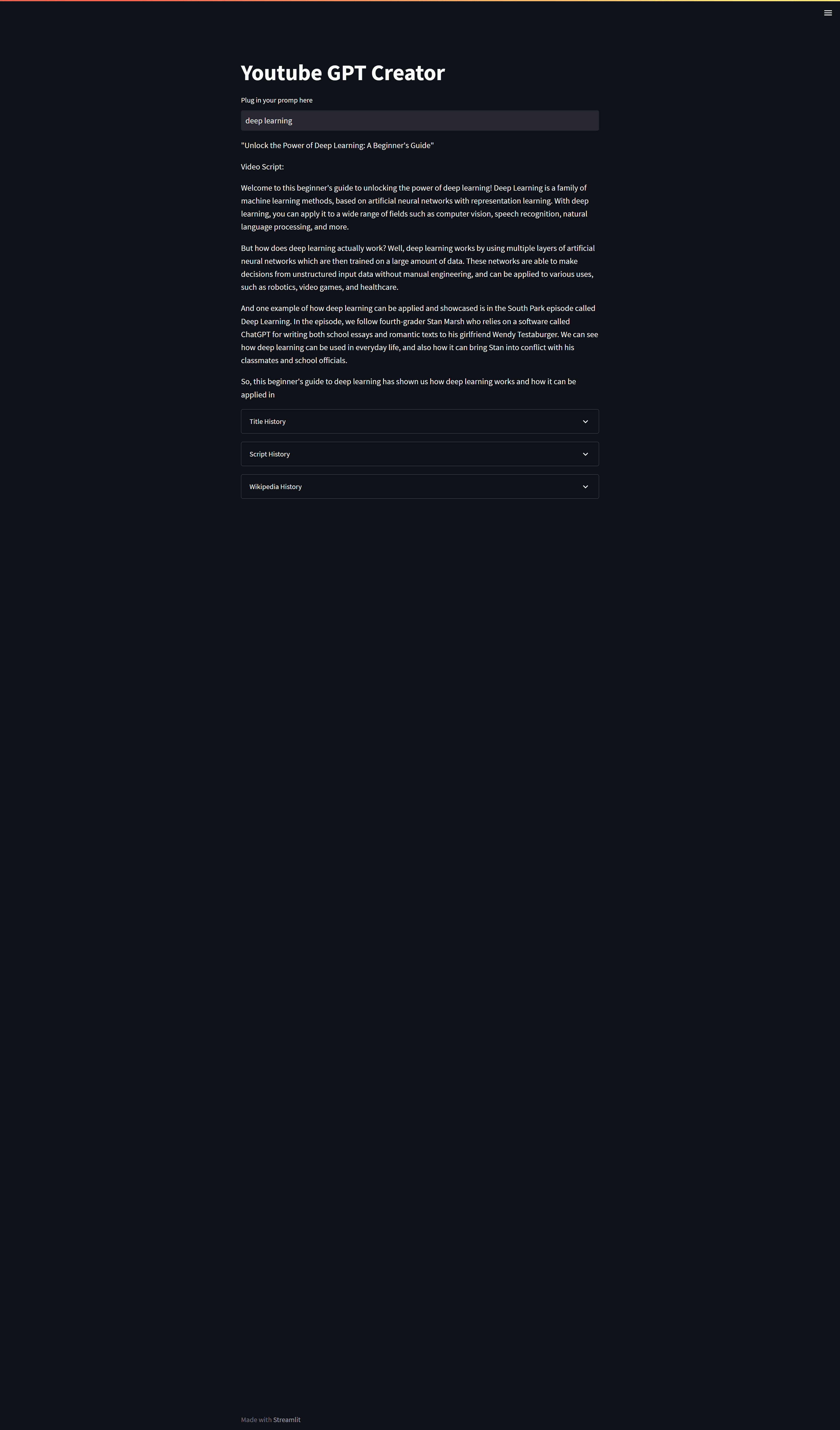 YouTube GPT Creator (2024) project screenshot