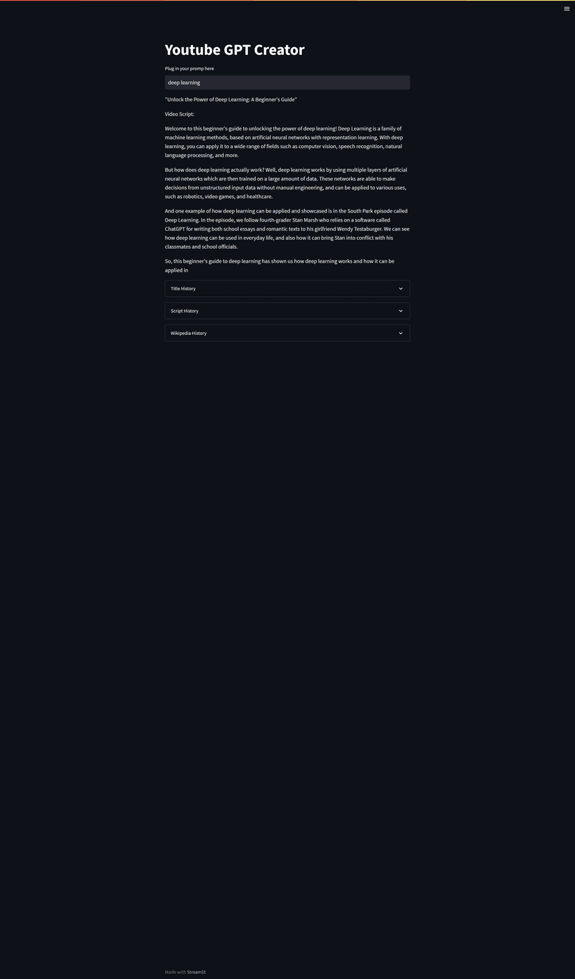YouTube GPT Creator (Independent Project) project screenshot
