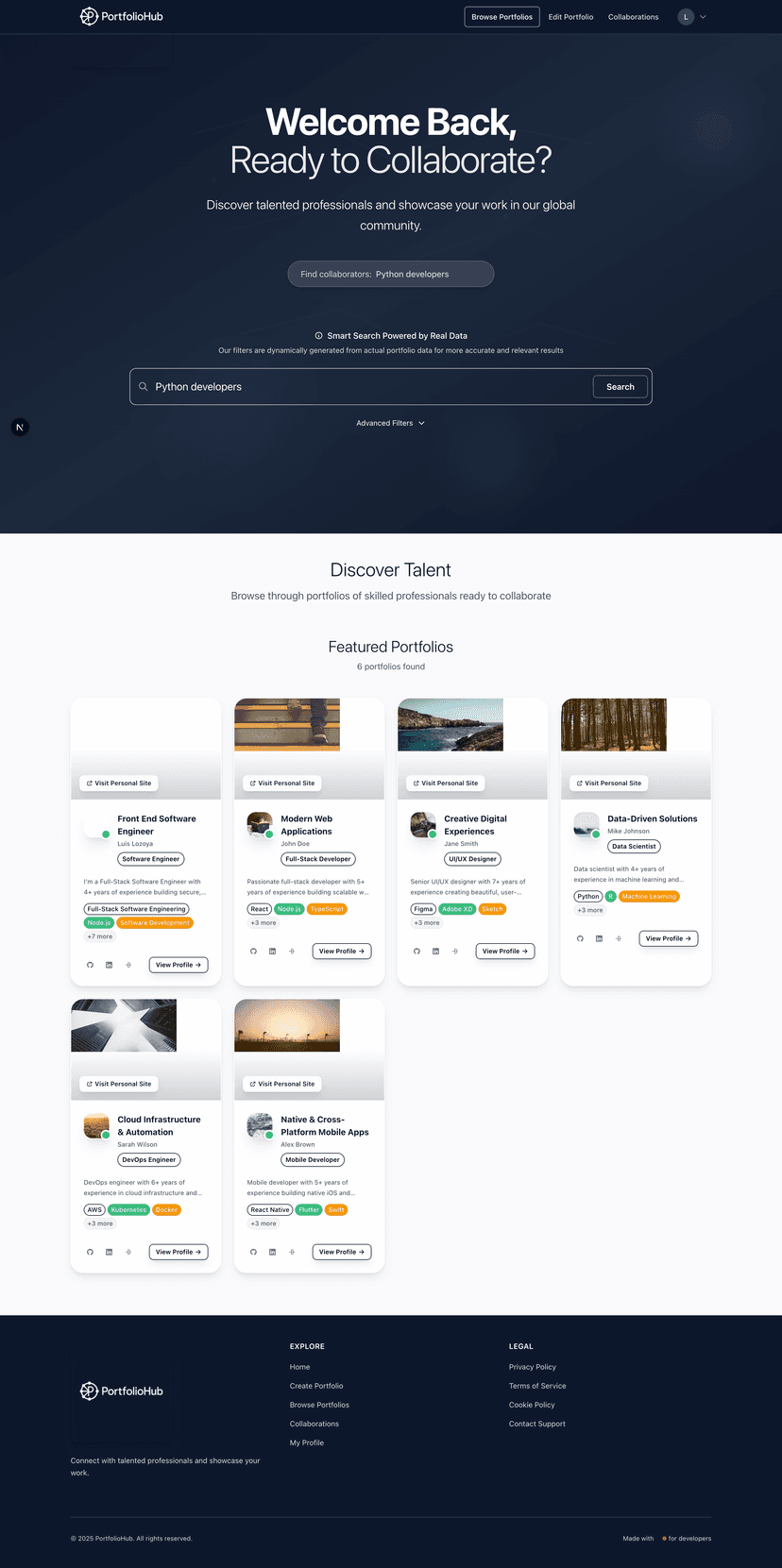 PortfolioHub — Professional Portfolio Platform (Independent Project) project screenshot